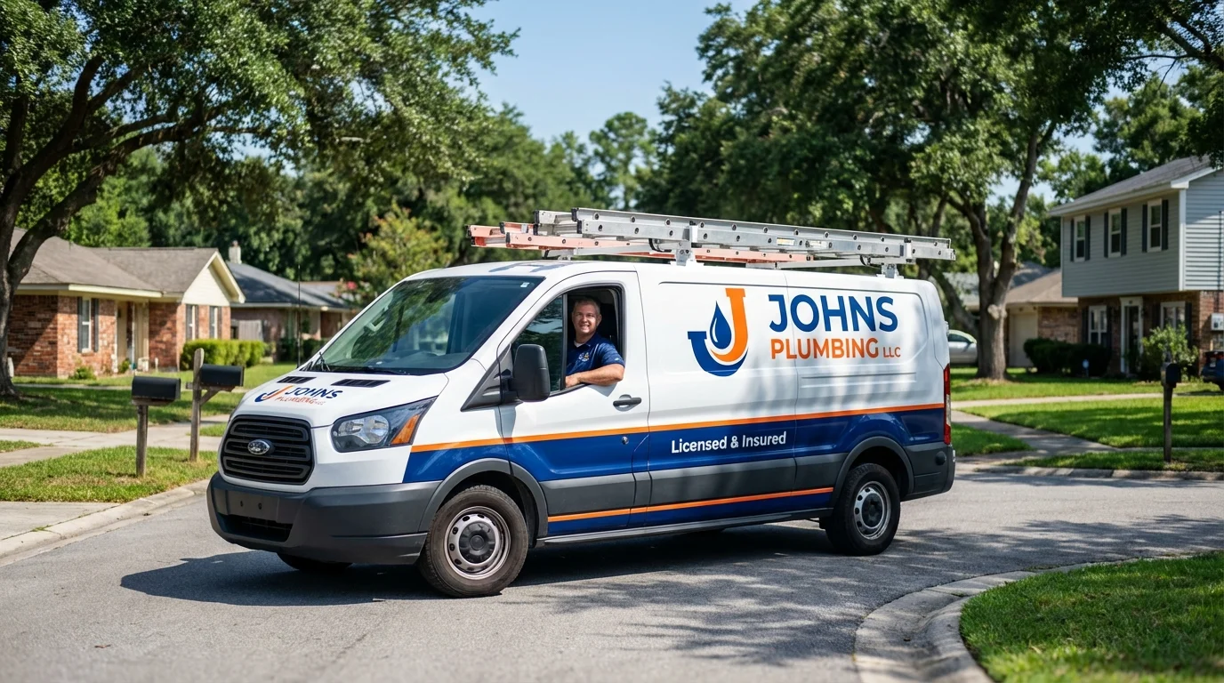 Johns Plumbing LLC service van in Edgewood, MD