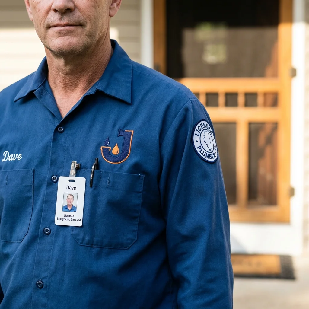 Licensed plumber showing ID badge in Edgewood, MD
