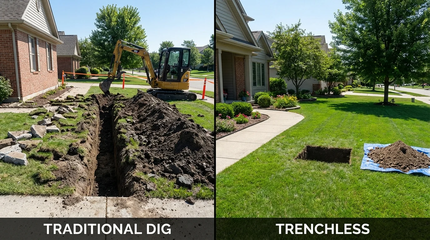 Trenchless sewer repair with minimal yard damage versus traditional excavation in Edgewood, MD